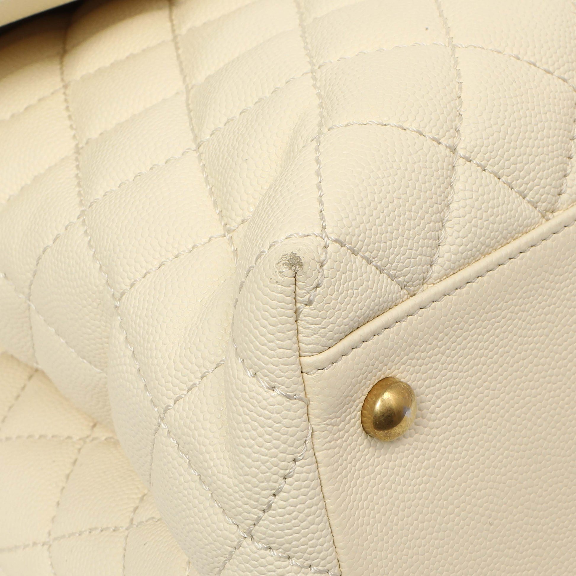 Exclusive Chanel White Quilted Caviar Medium Coco Handle — Top View