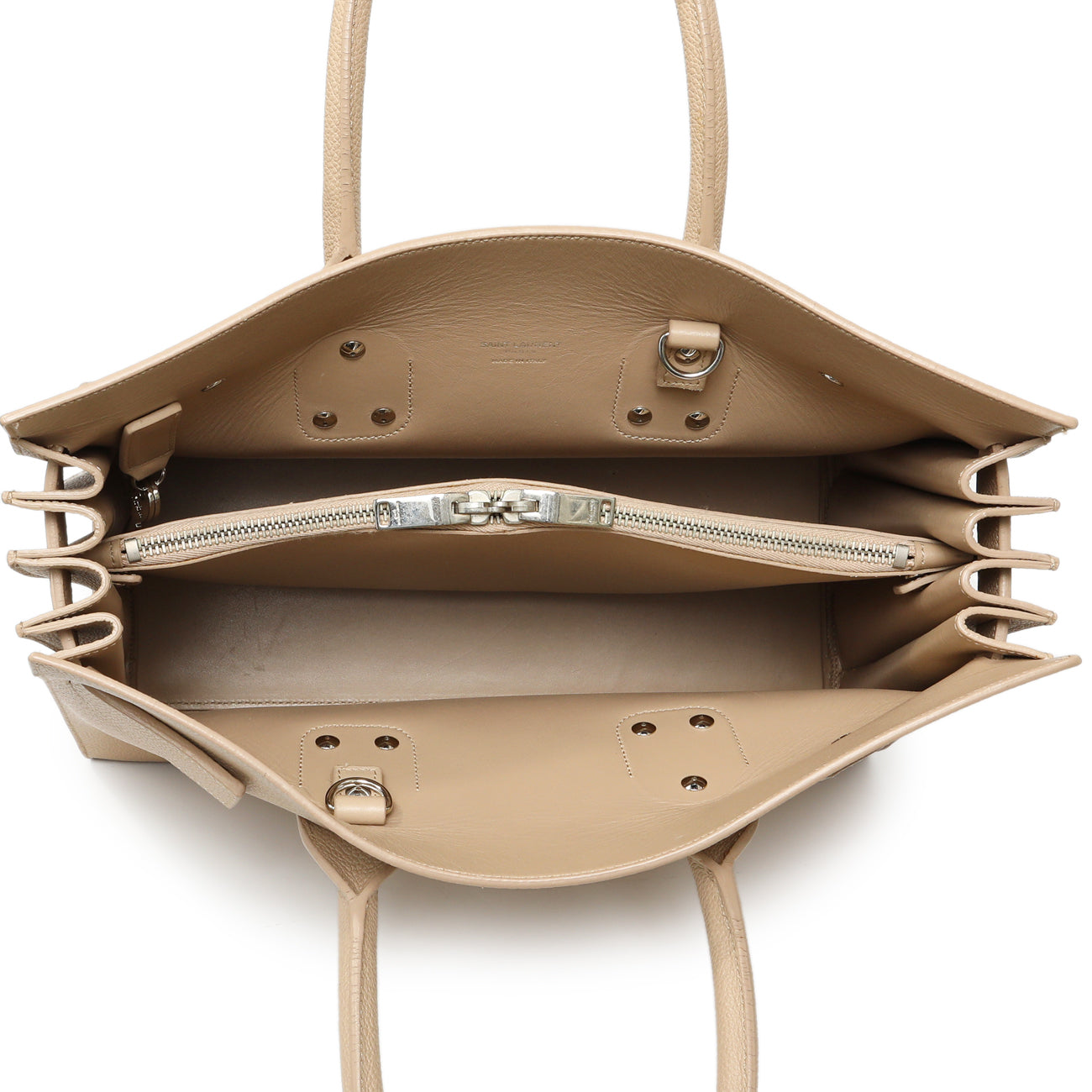 Exclusive Saint Laurent Beige Grained Calfskin Small Sac De Jour — Top View