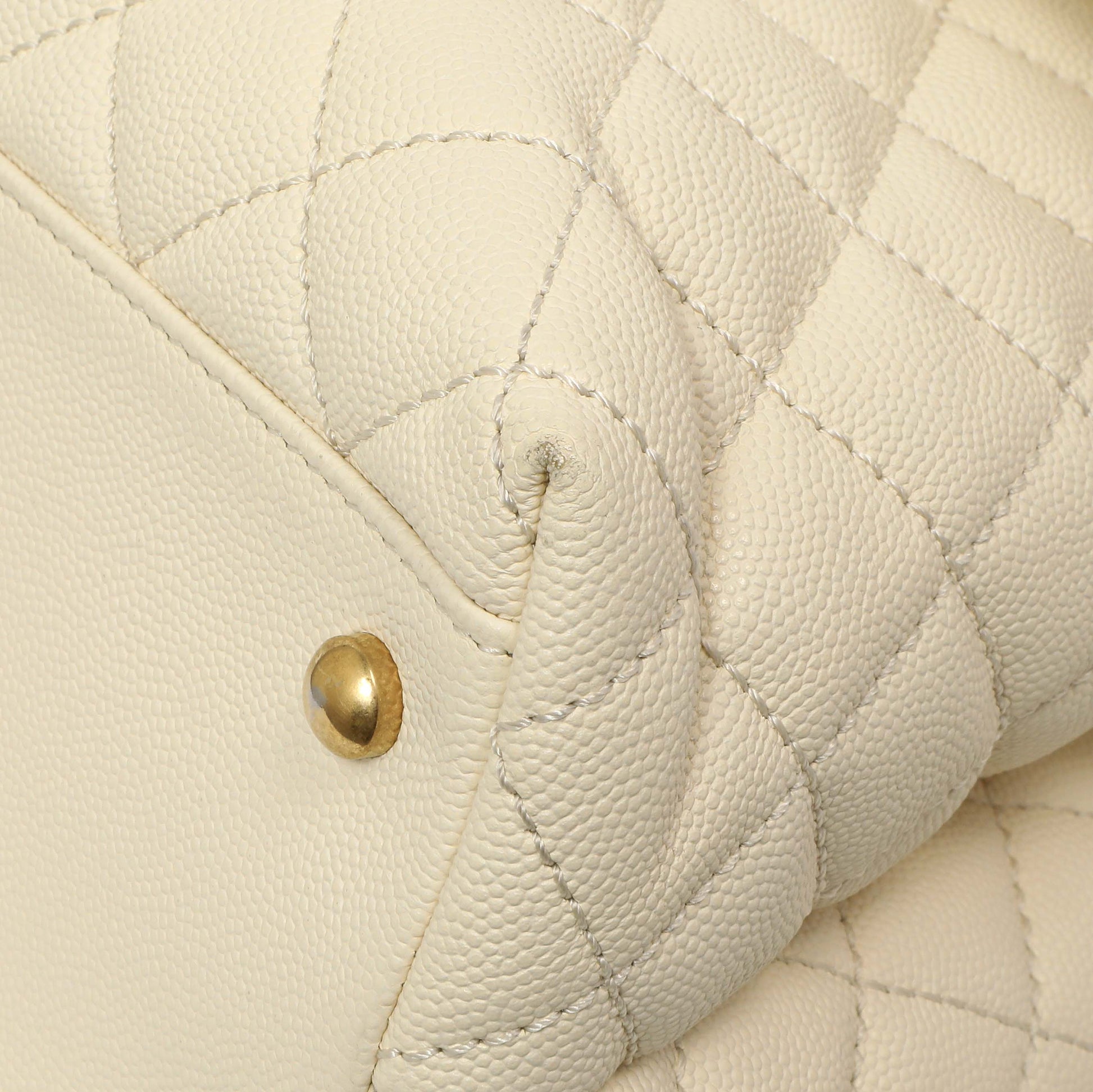 Exclusive Chanel White Quilted Caviar Medium Coco Handle — Detail View