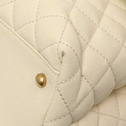 Exclusive Chanel White Quilted Caviar Medium Coco Handle — Detail View