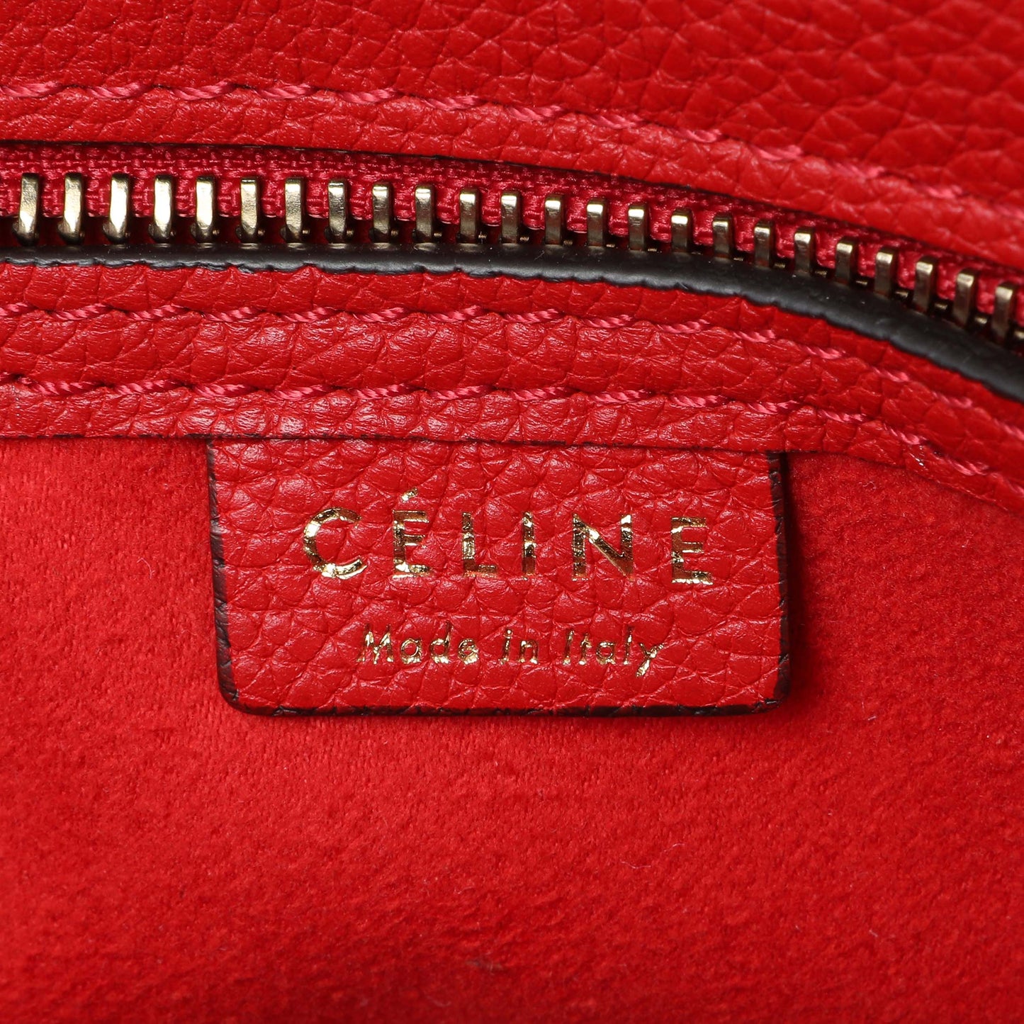 Exclusive Celine Red Drummed Calfskin Nano Luggage — Detail View