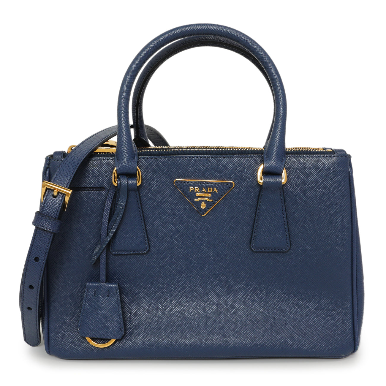 Exclusive Prada Bluette Saffiano Small Galleria Double Zip Tote — Front View