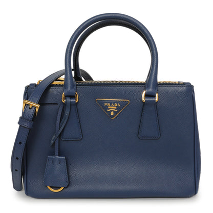 Exclusive Prada Bluette Saffiano Small Galleria Double Zip Tote — Front View