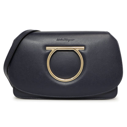 Exclusive Salvatore Ferragamo Navy Calfskin Vela Crossbody Bag — Front View
