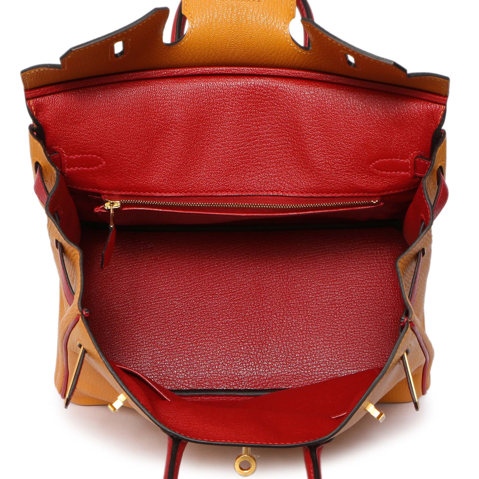 Exclusive Hermes Jaune D'or Rouge Chevre Birkin 25 — Top View