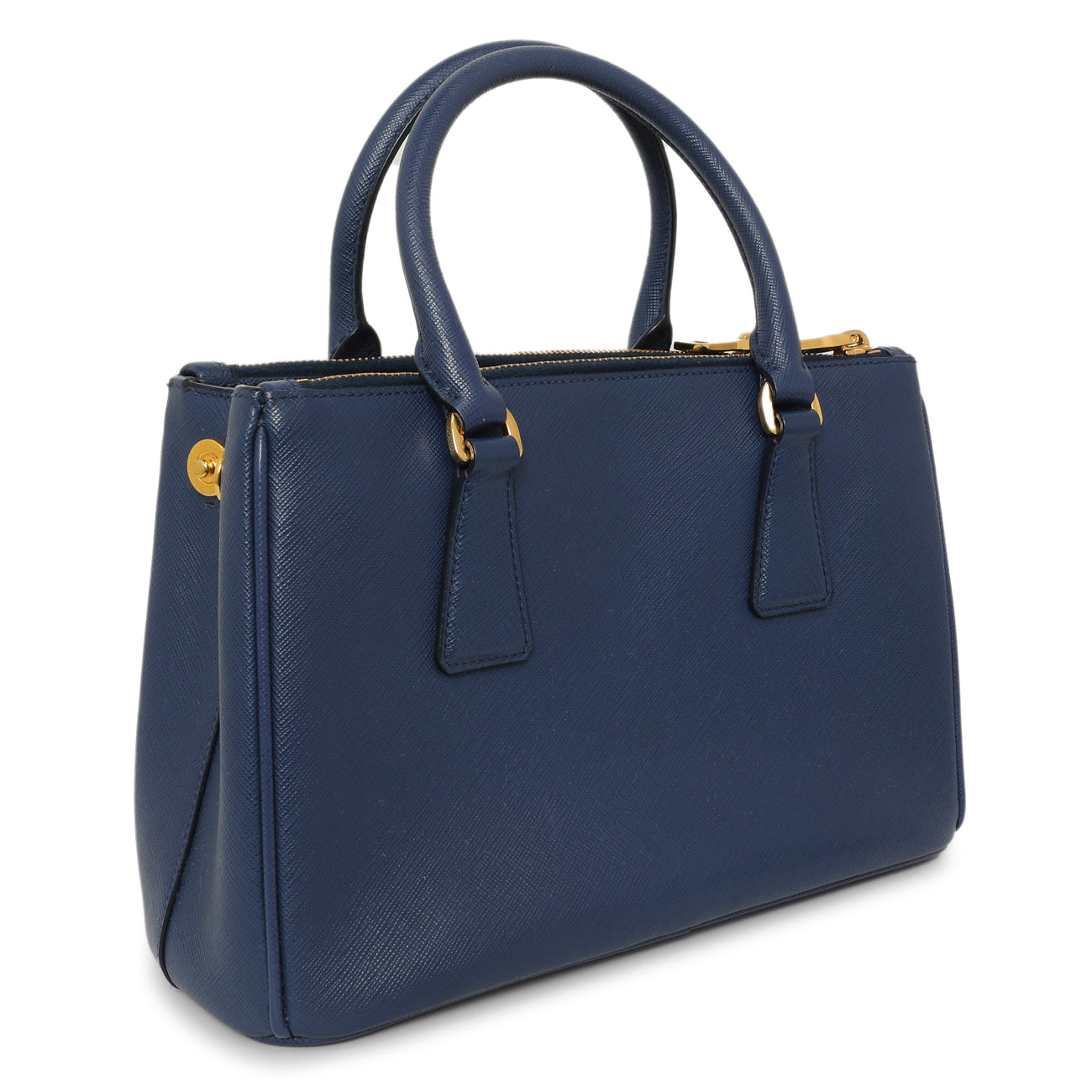 Exclusive Prada Bluette Saffiano Small Galleria Double Zip Tote — Side View