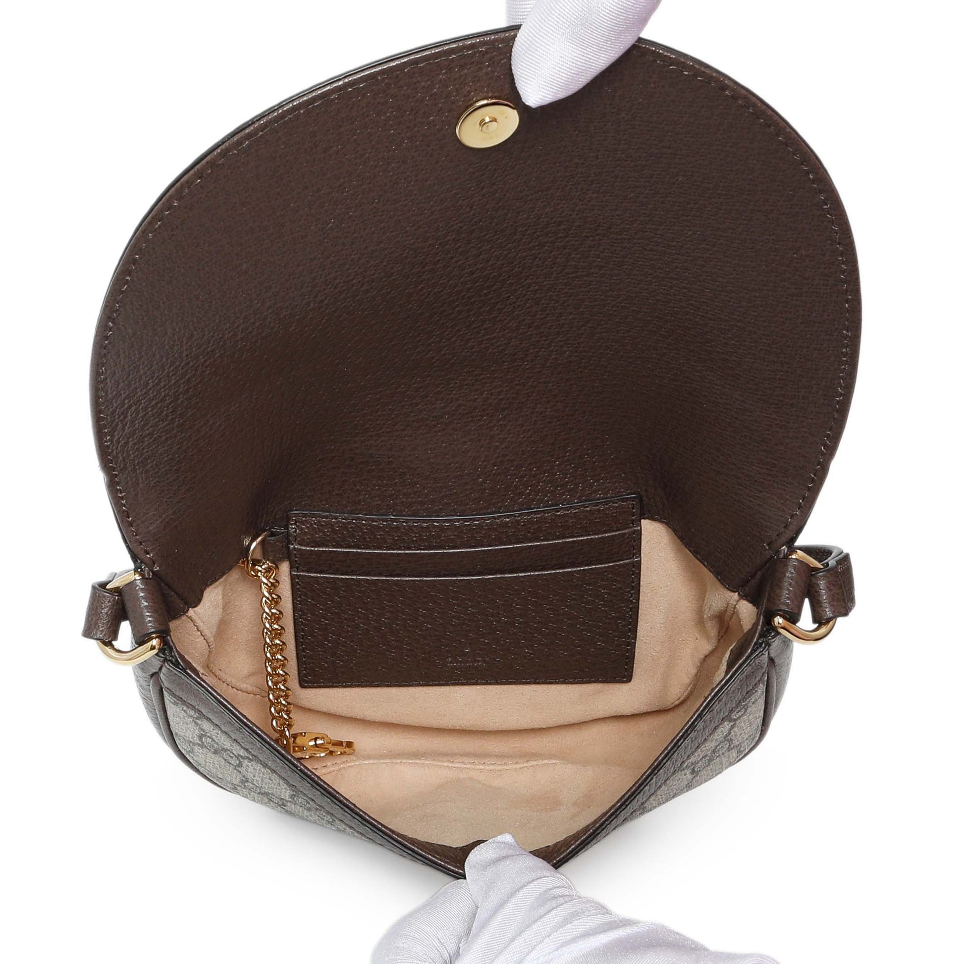 Exclusive Gucci GG Supreme Monogram Web Mini Ophidia Flap Shoulder Bag — Top View
