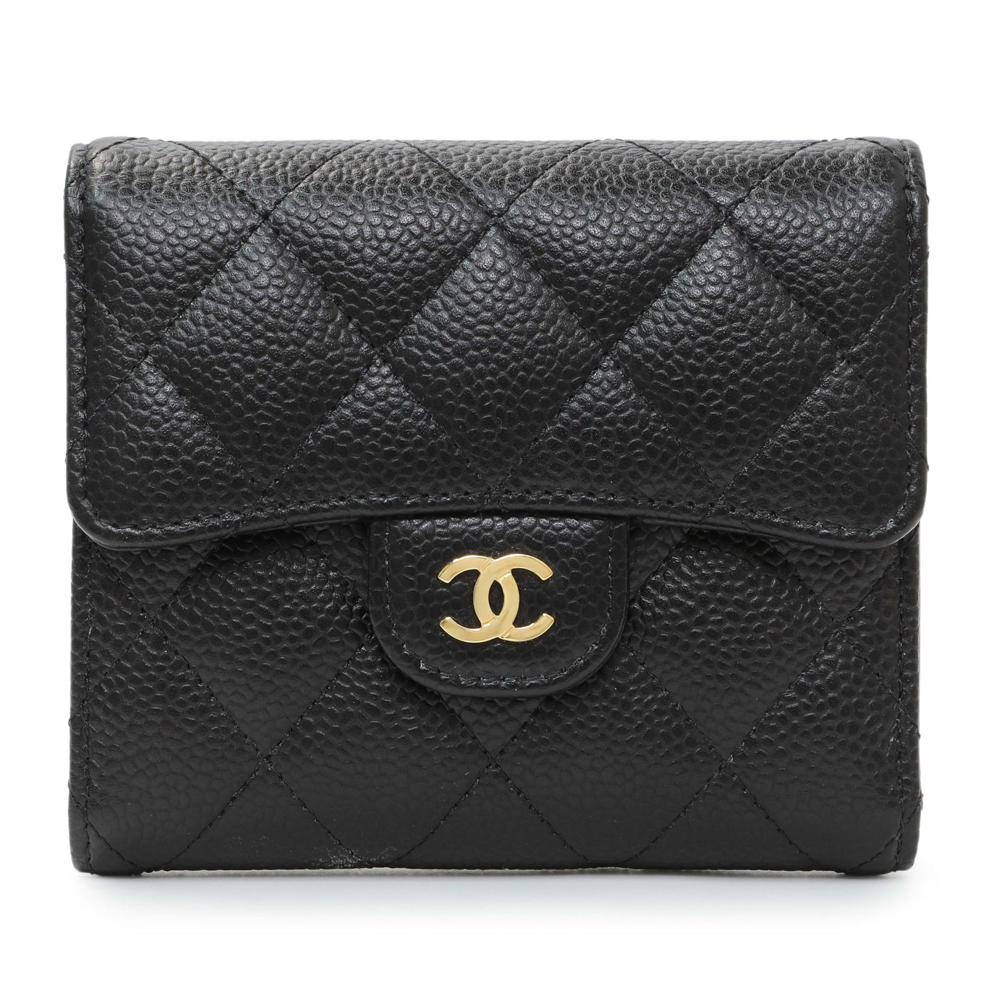 Exclusive Chanel Black Quilted Caviar Compact Flap Wallet — Front View