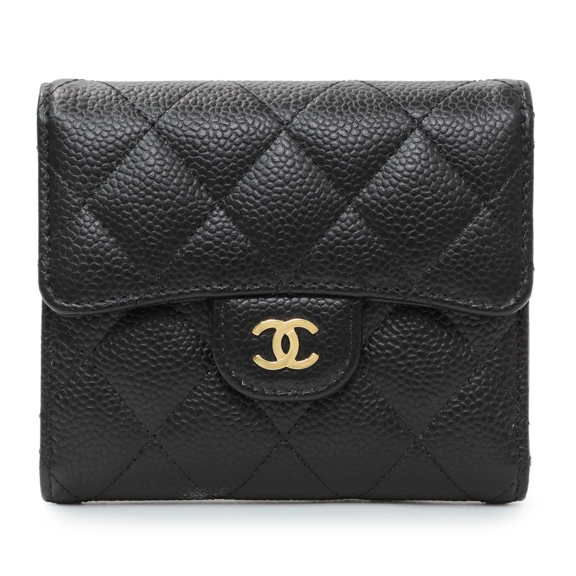 Exclusive Chanel Black Quilted Caviar Compact Flap Wallet — Front View
