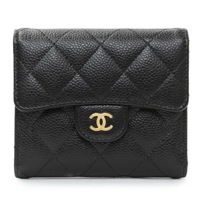 Exclusive Chanel Black Quilted Caviar Compact Flap Wallet — Front View
