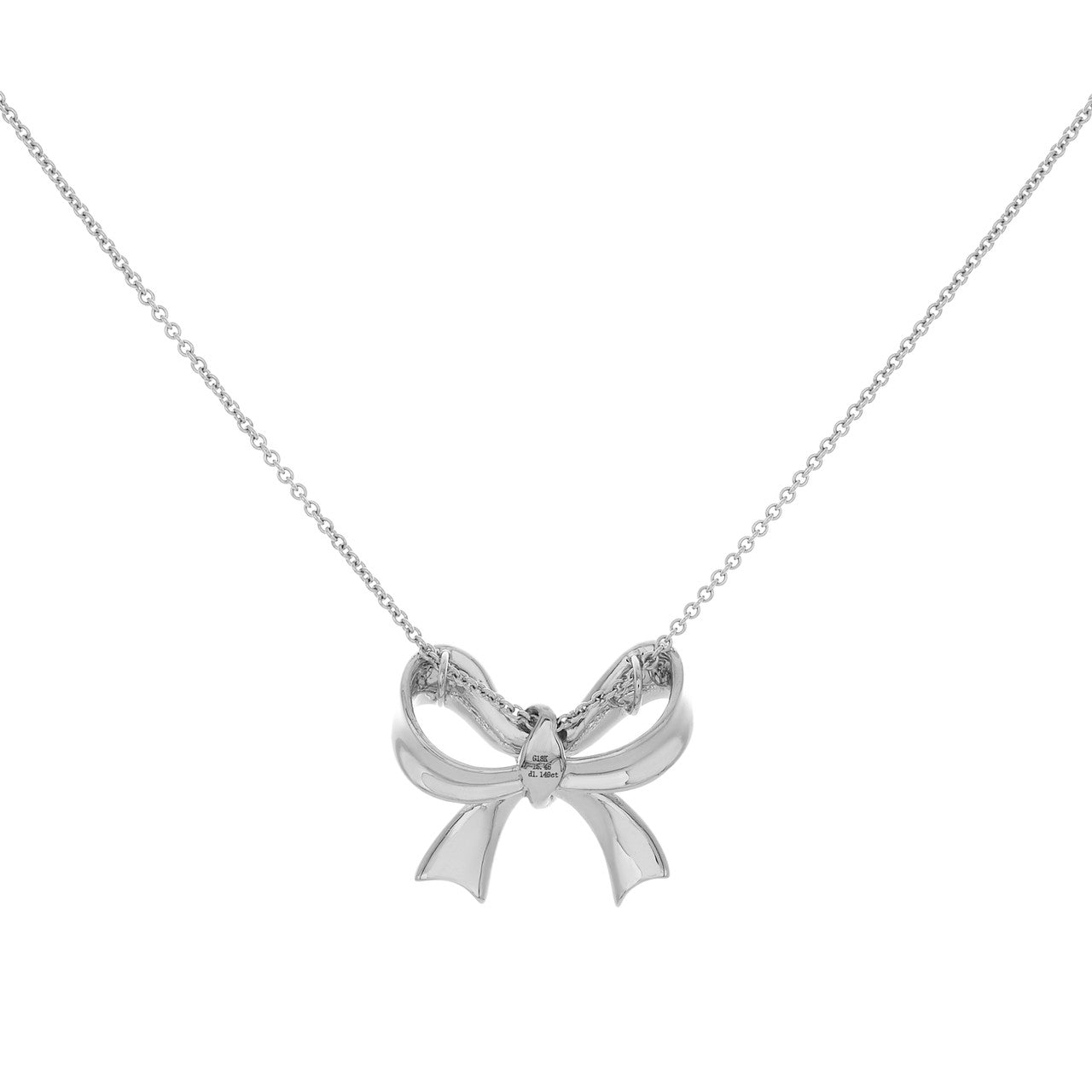 Exclusive 18K White Gold 1.15 Carat Diamond Bow Pendant Necklace — Side View