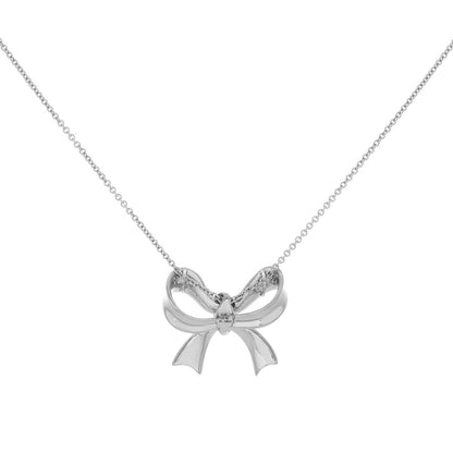 Exclusive 18K White Gold 1.15 Carat Diamond Bow Pendant Necklace — Side View
