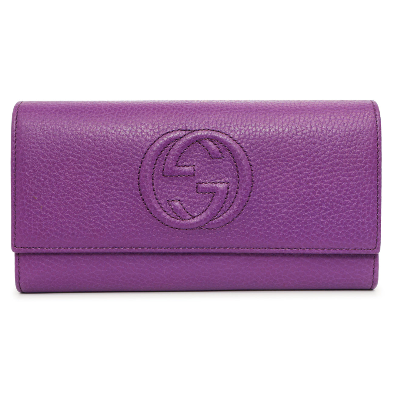 Exclusive Gucci Purple Pebbled Calfskin Large Soho Continental Wallet — Front View
