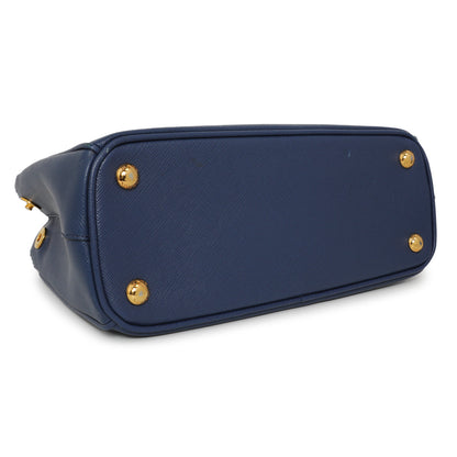 Exclusive Prada Bluette Saffiano Small Galleria Double Zip Tote — Back View