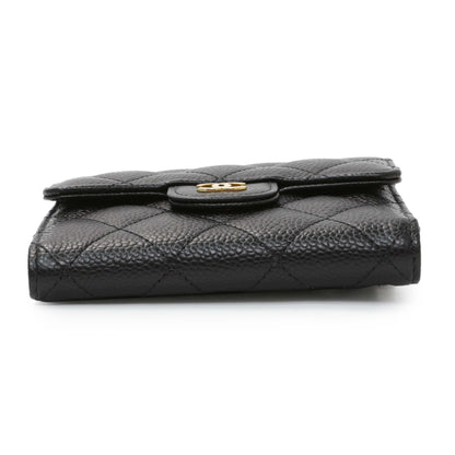 Exclusive Chanel Black Quilted Caviar Compact Flap Wallet — Back View