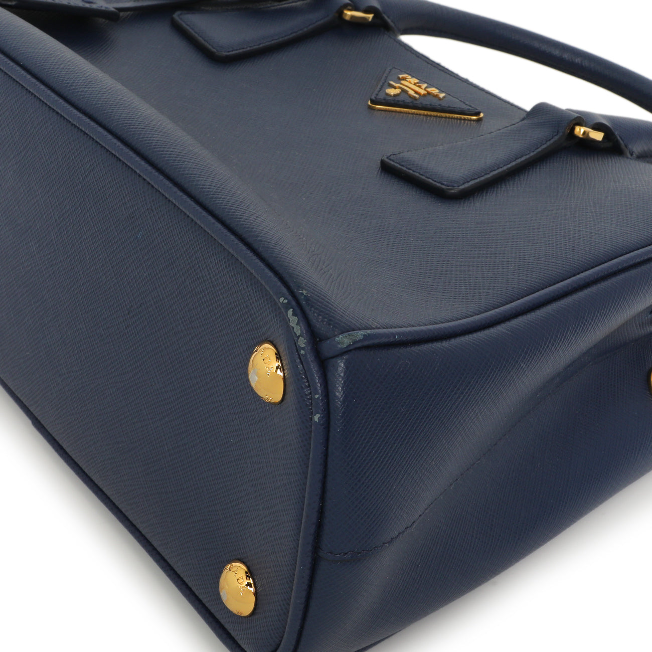 Exclusive Prada Bluette Saffiano Small Galleria Double Zip Tote — Detail View