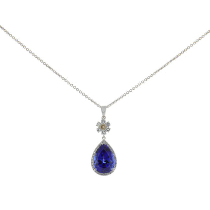 Exclusive 18K White Gold 10.80 Carat Tanzanite Diamond Pendant — Front View