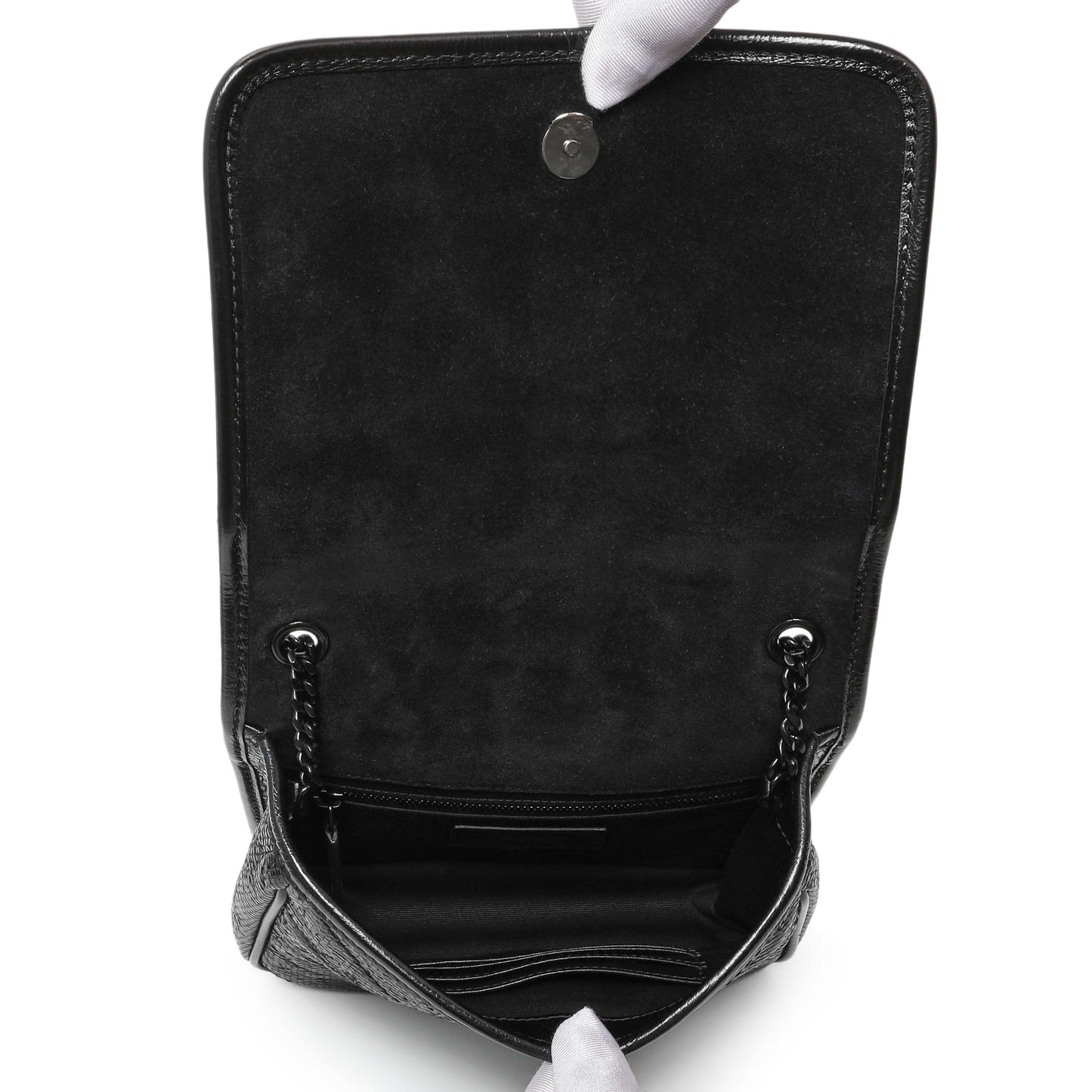 Exclusive Saint Laurent Black Metallic Cracked Calfskin Monogram Niki Chain Wallet — Top View