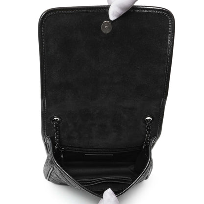Exclusive Saint Laurent Black Metallic Cracked Calfskin Monogram Niki Chain Wallet — Top View