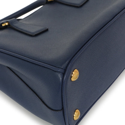Exclusive Prada Bluette Saffiano Small Galleria Double Zip Tote — Lifestyle View