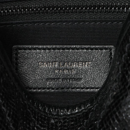 Exclusive Saint Laurent Black Metallic Cracked Calfskin Monogram Niki Chain Wallet — Detail View