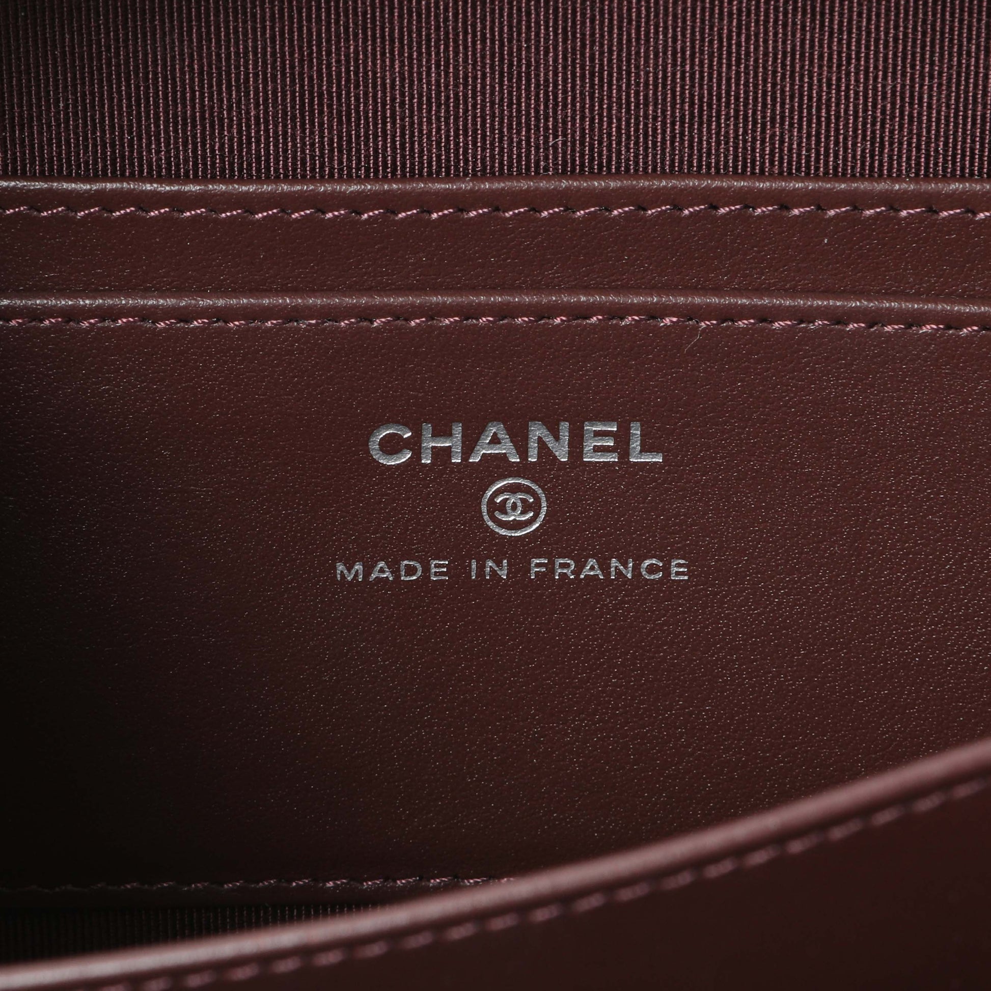 Exclusive Chanel Black Quilted Caviar CC Vanity Case with Chain — Detail View
