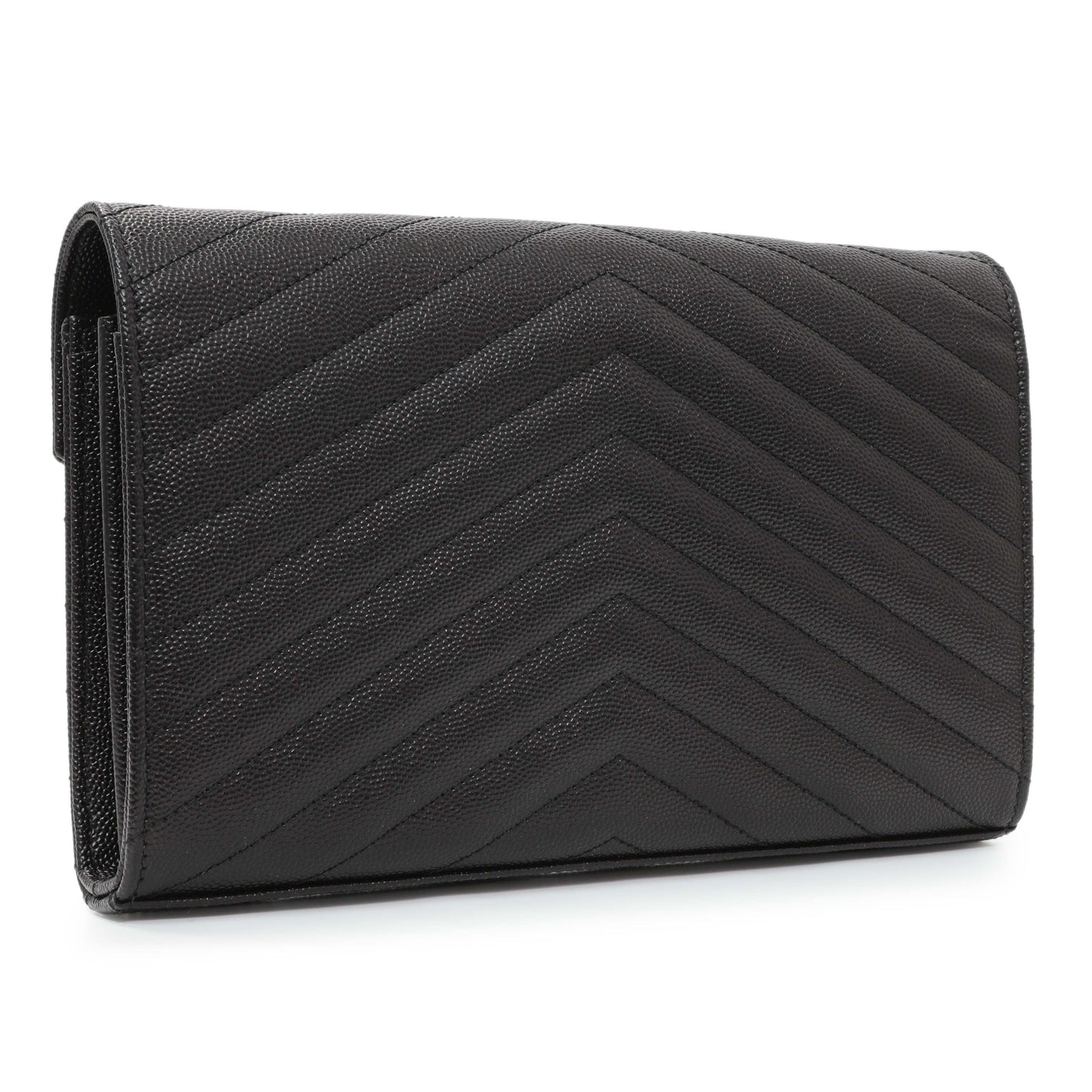 Exclusive Saint Laurent Black Grain De Poudre Matelasse Chevron Monogram Chain Wallet — Side View