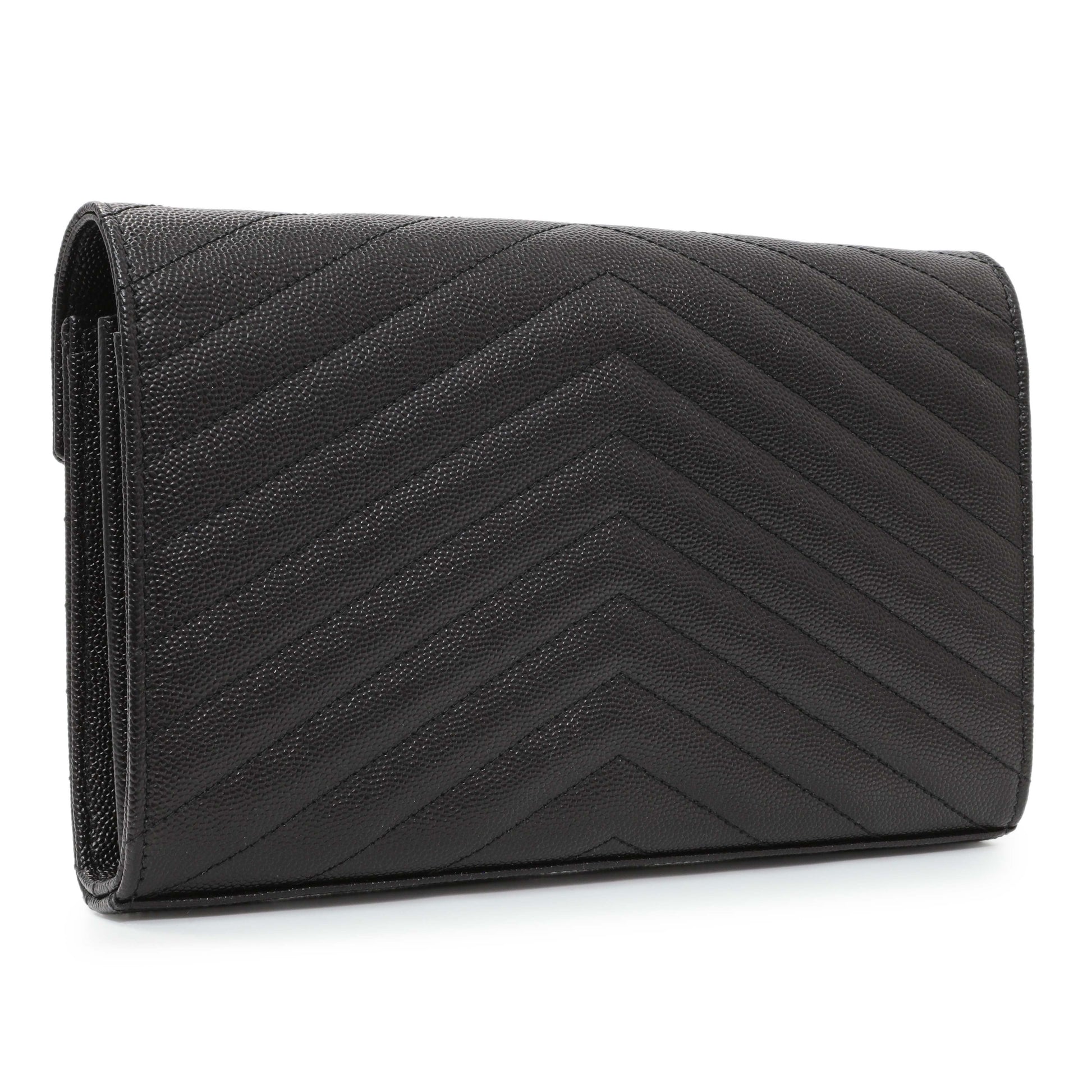 Exclusive Saint Laurent Black Grain De Poudre Matelasse Chevron Monogram Chain Wallet — Side View