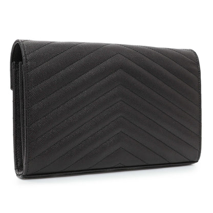 Exclusive Saint Laurent Black Grain De Poudre Matelasse Chevron Monogram Chain Wallet — Side View
