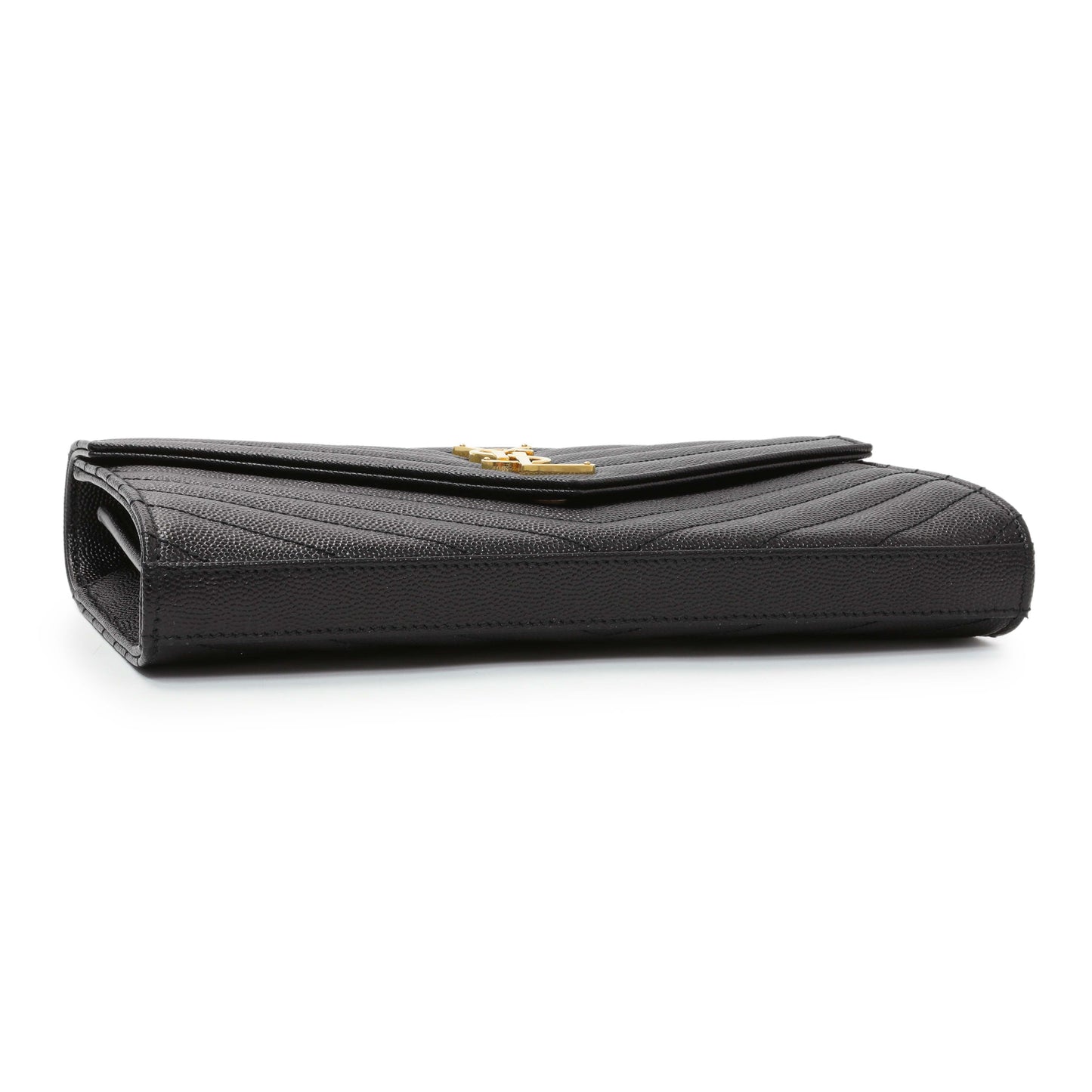 Exclusive Saint Laurent Black Grain De Poudre Matelasse Chevron Monogram Chain Wallet — Back View