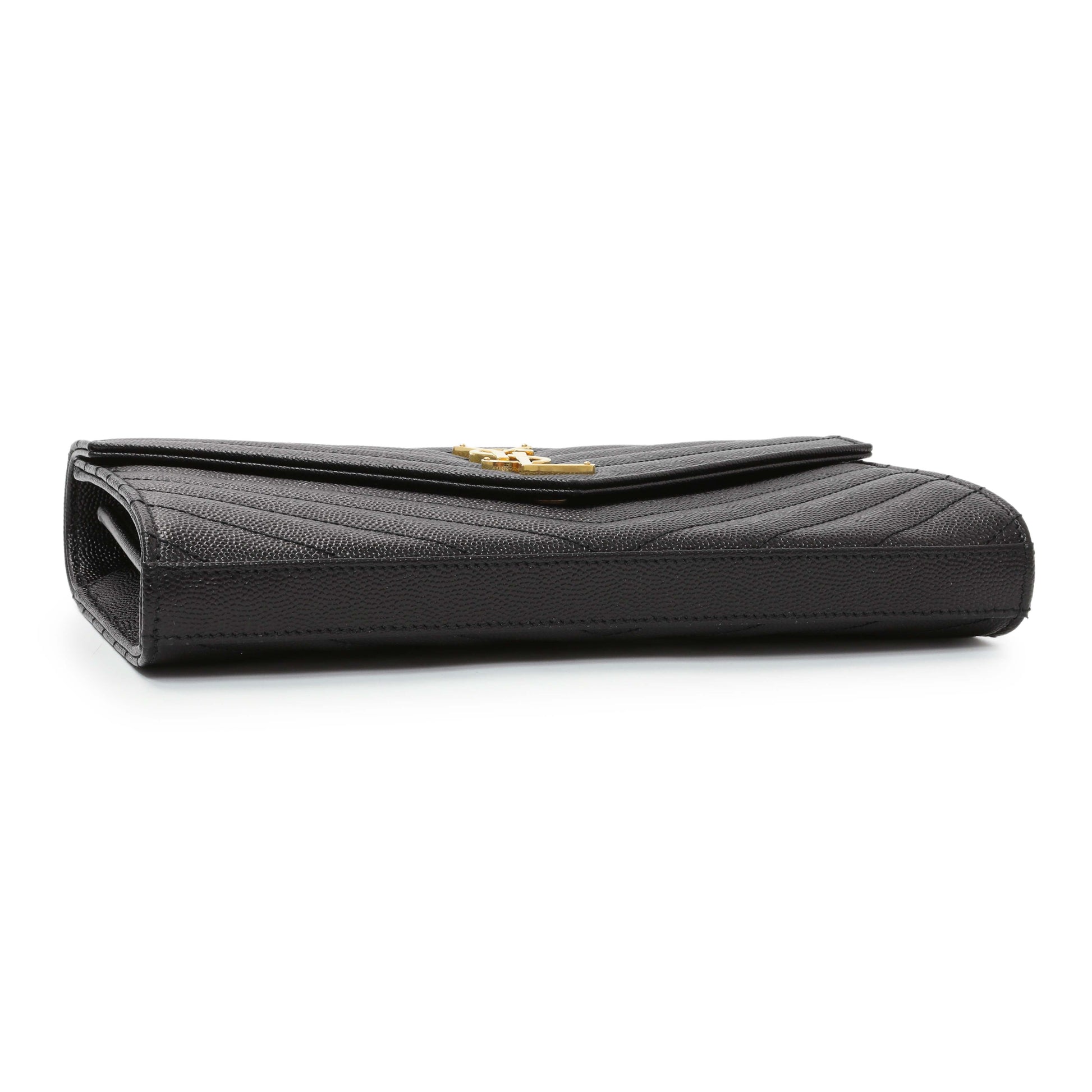 Exclusive Saint Laurent Black Grain De Poudre Matelasse Chevron Monogram Chain Wallet — Back View
