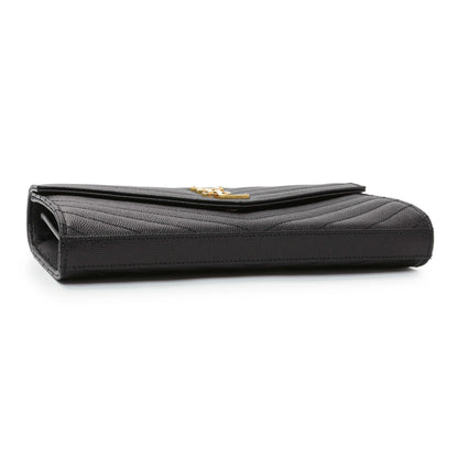 Exclusive Saint Laurent Black Grain De Poudre Matelasse Chevron Monogram Chain Wallet — Back View