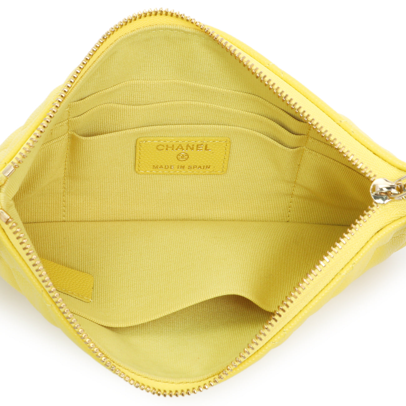 Exclusive Chanel Yellow Quilted Caviar Cosmetic Case — Top View