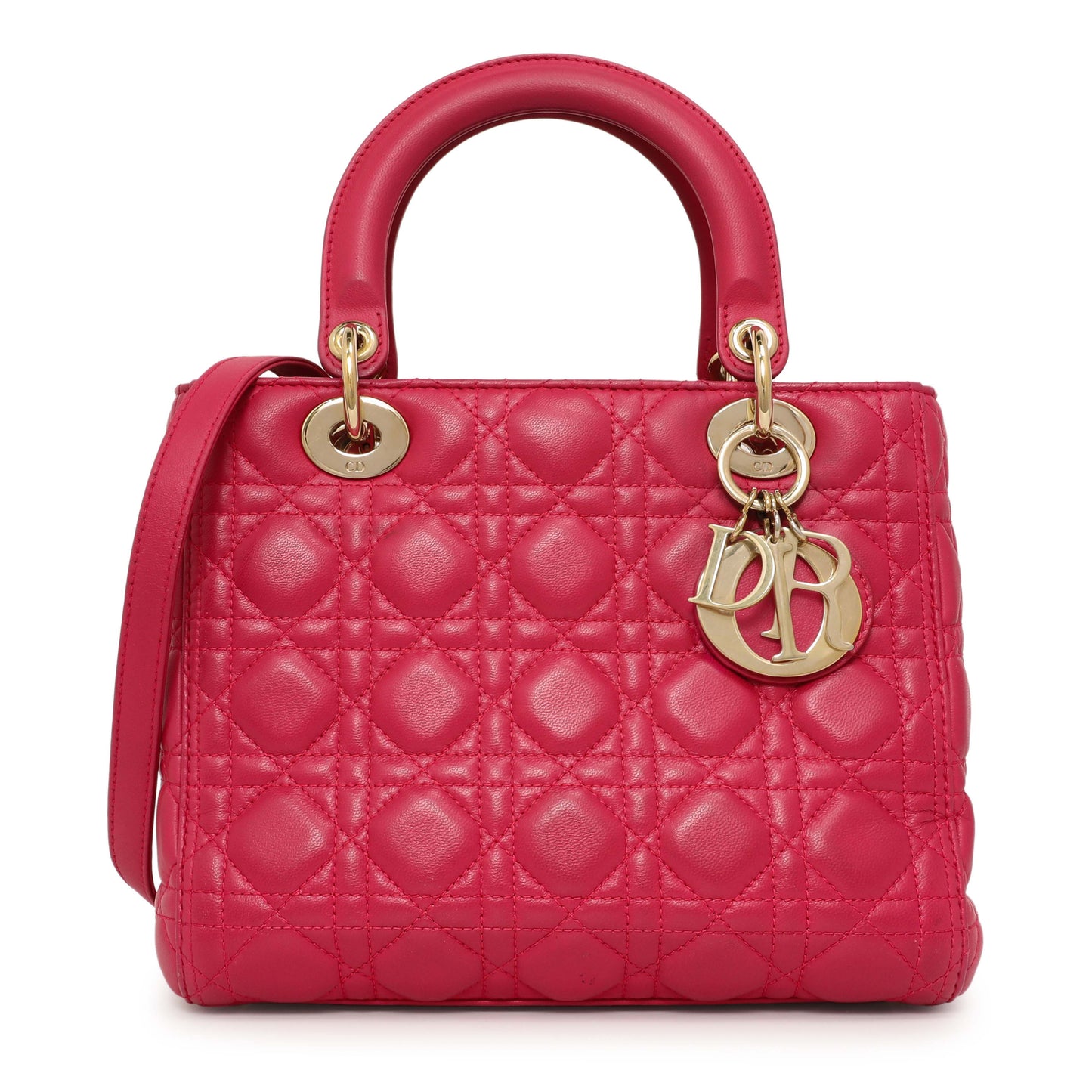 Exclusive Christian Dior Pink Lambskin Cannage Medium Lady Dior — Front View