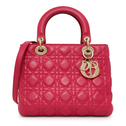 Exclusive Christian Dior Pink Lambskin Cannage Medium Lady Dior — Front View