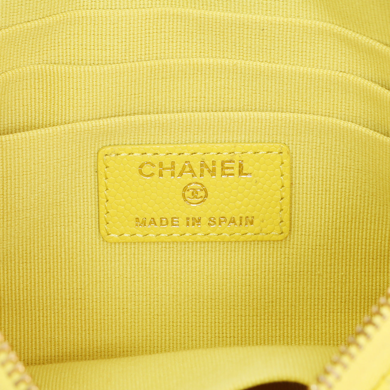 Exclusive Chanel Yellow Quilted Caviar Cosmetic Case — Detail View