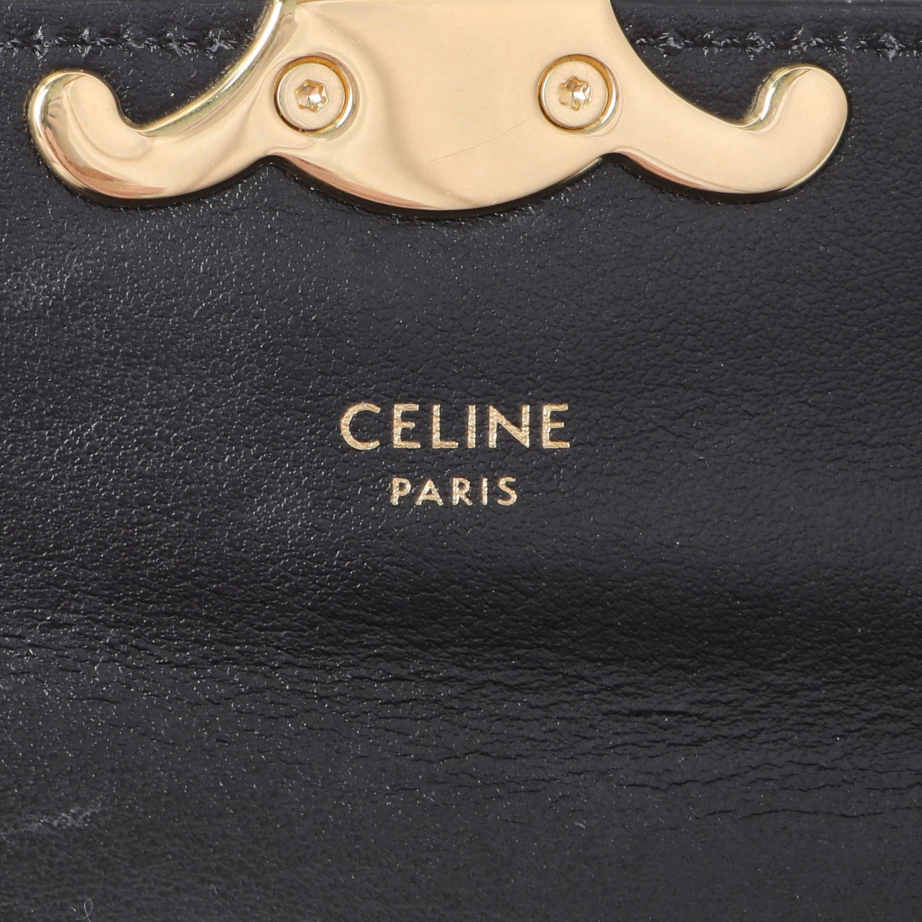 Exclusive Celine Black Shiny Calfskin Mini Claude — Detail View