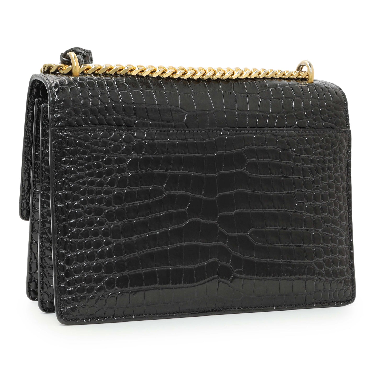 Exclusive Saint Laurent Black Crocodile Embossed Calfskin Medium Monogram Sunset — Side View
