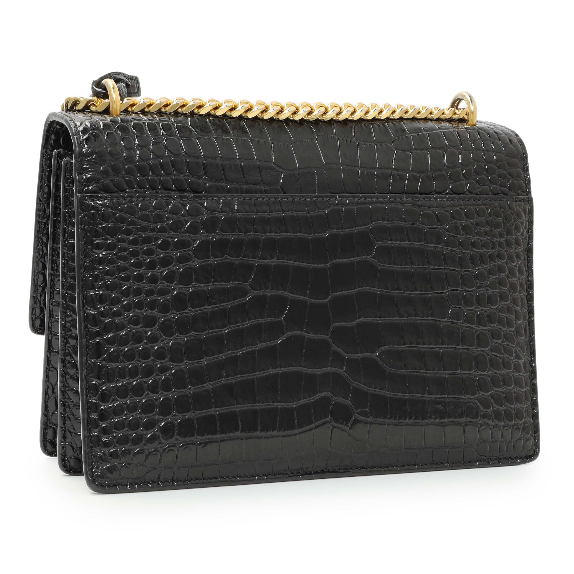 Exclusive Saint Laurent Black Crocodile Embossed Calfskin Medium Monogram Sunset — Side View