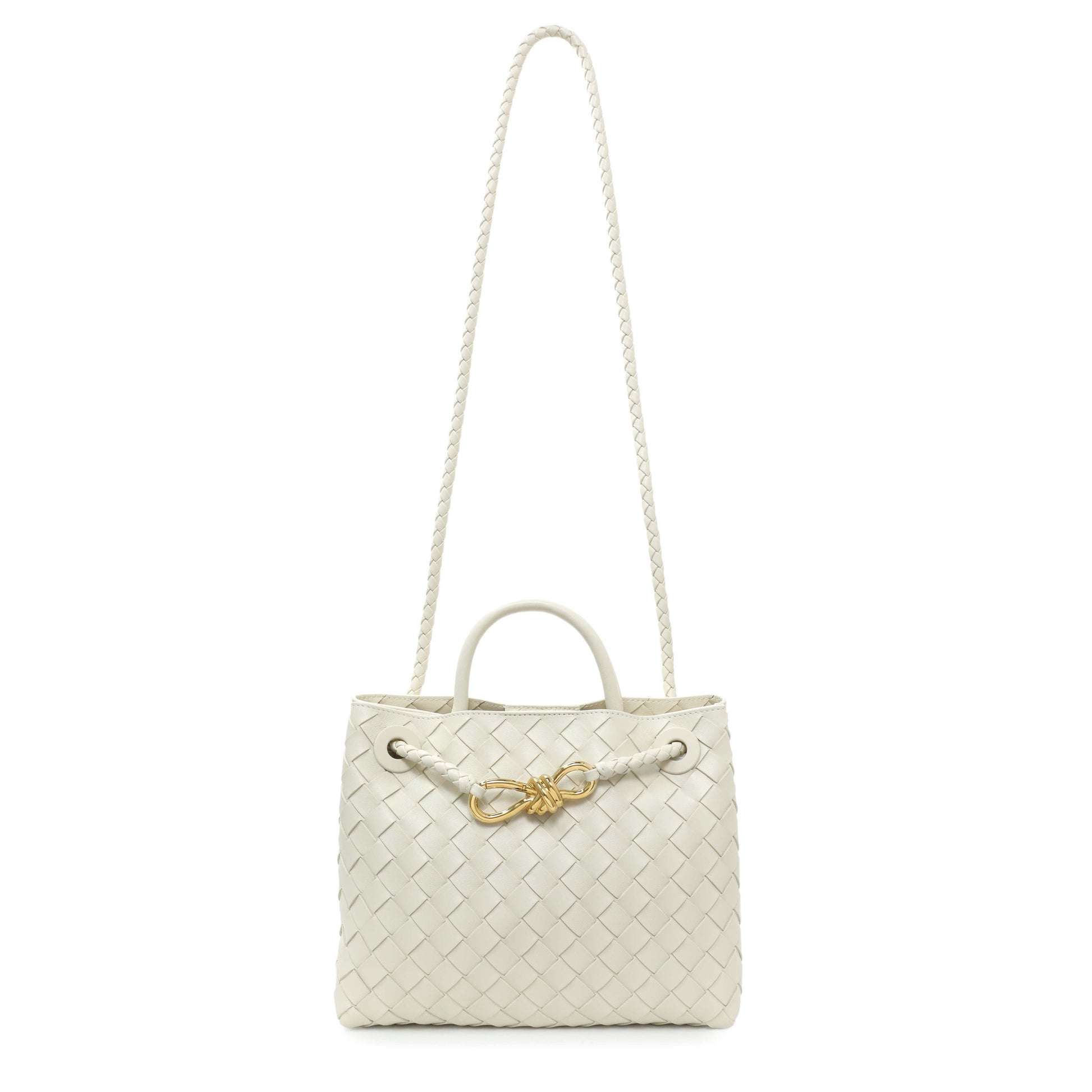 Exclusive Bottega Veneta White Nappa Intrecciato Small Andiamo Shoulder Bag — Front View
