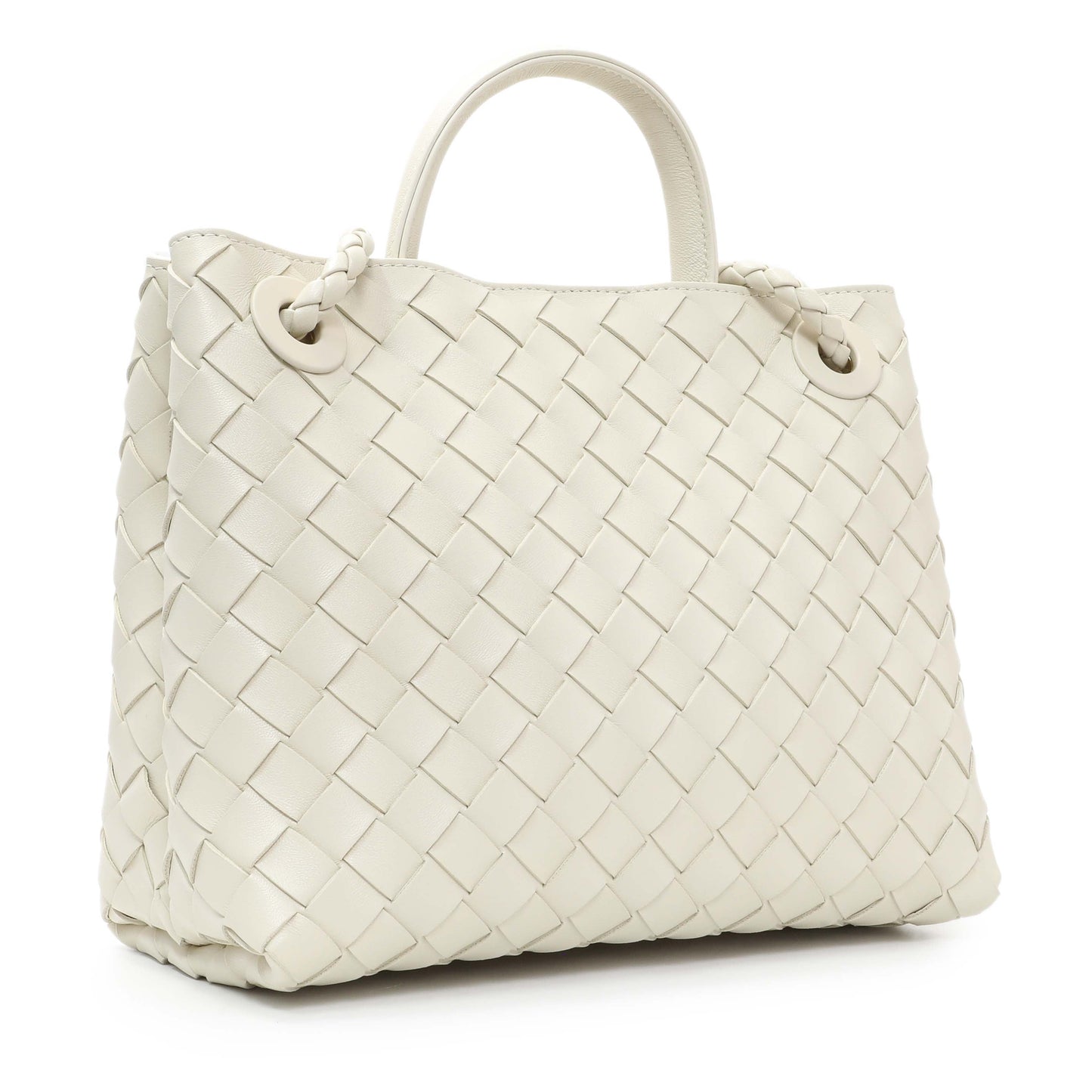 Exclusive Bottega Veneta White Nappa Intrecciato Small Andiamo Shoulder Bag — Side View