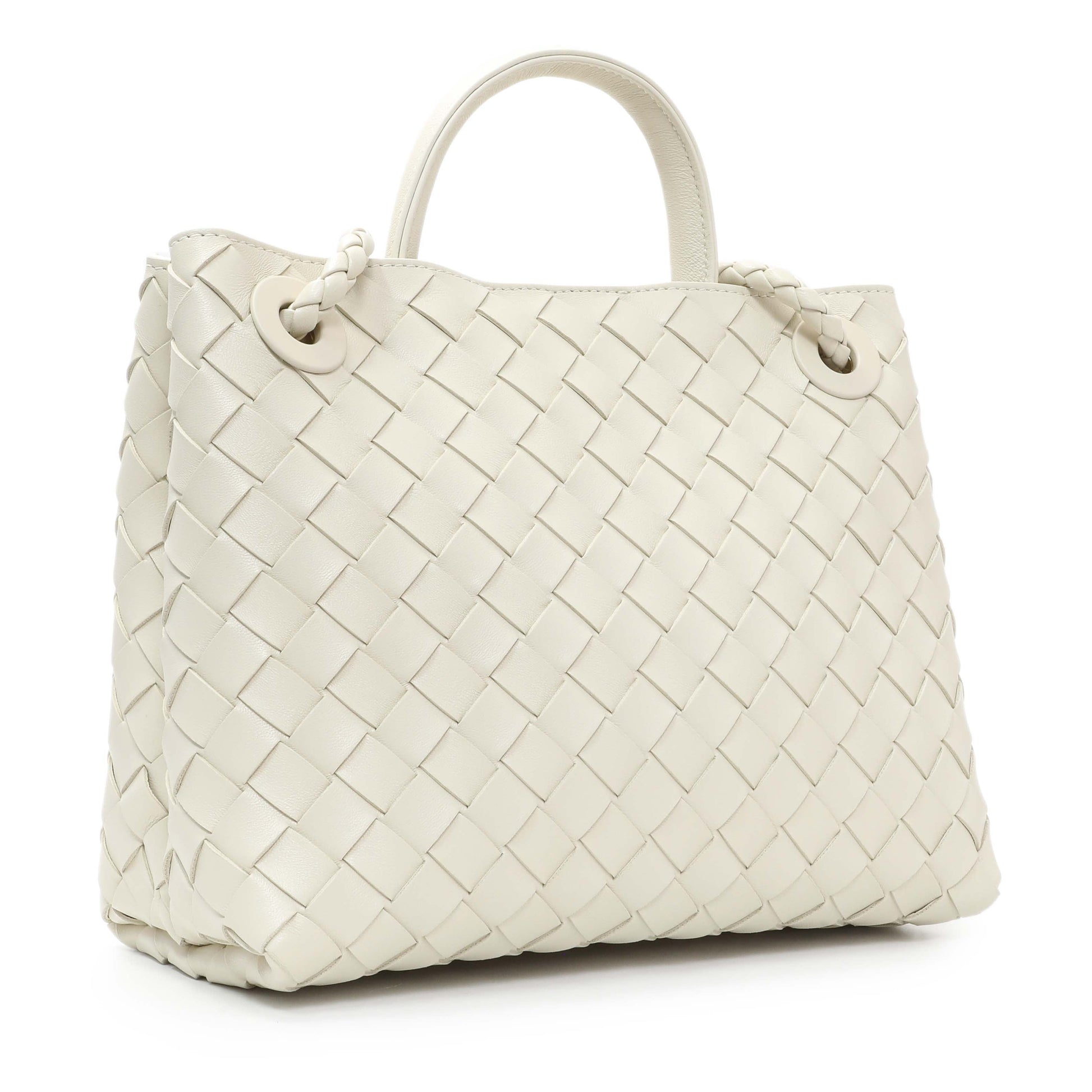 Exclusive Bottega Veneta White Nappa Intrecciato Small Andiamo Shoulder Bag — Side View