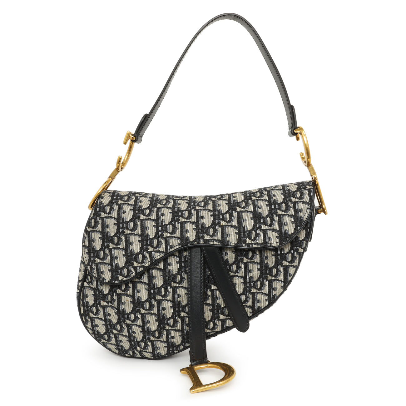 Exclusive Christian Dior Blue Oblique Saddle Bag — Front View
