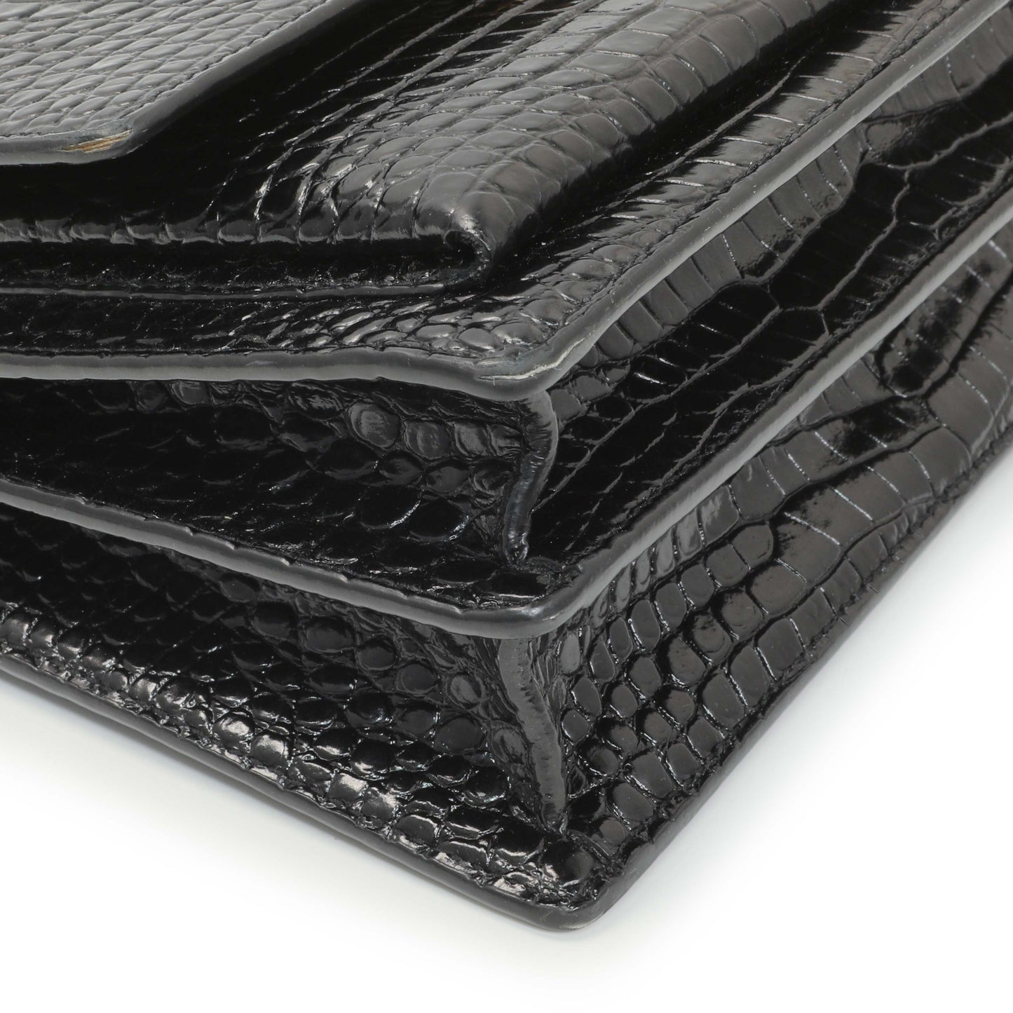 Exclusive Saint Laurent Black Crocodile Embossed Calfskin Medium Monogram Sunset — Top View