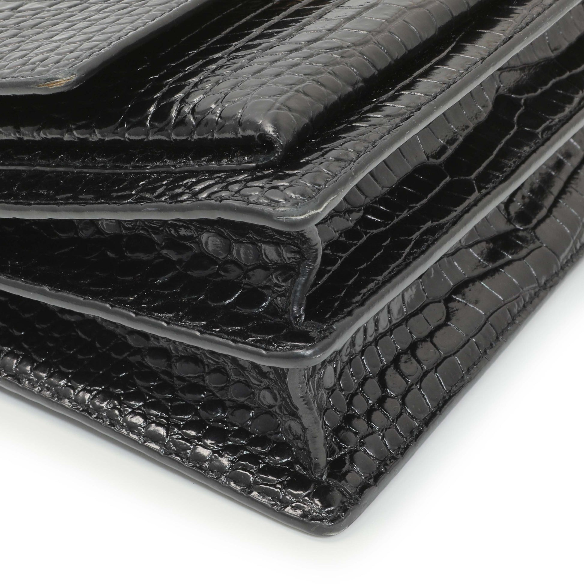 Exclusive Saint Laurent Black Crocodile Embossed Calfskin Medium Monogram Sunset — Top View