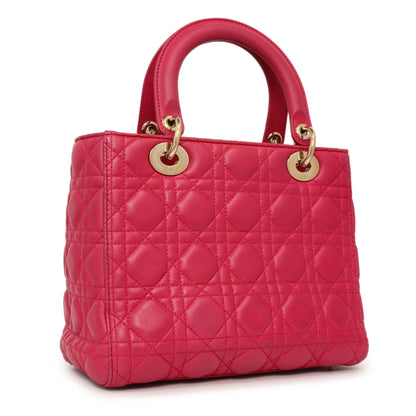 Exclusive Christian Dior Pink Lambskin Cannage Medium Lady Dior — Side View