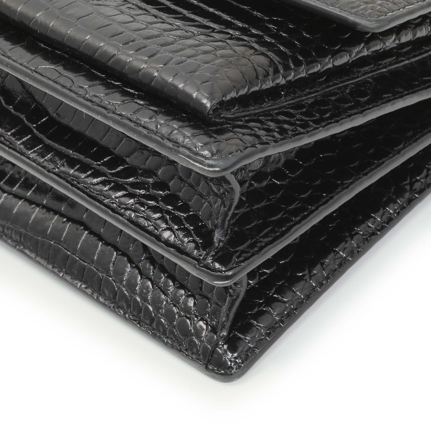 Exclusive Saint Laurent Black Crocodile Embossed Calfskin Medium Monogram Sunset — Detail View