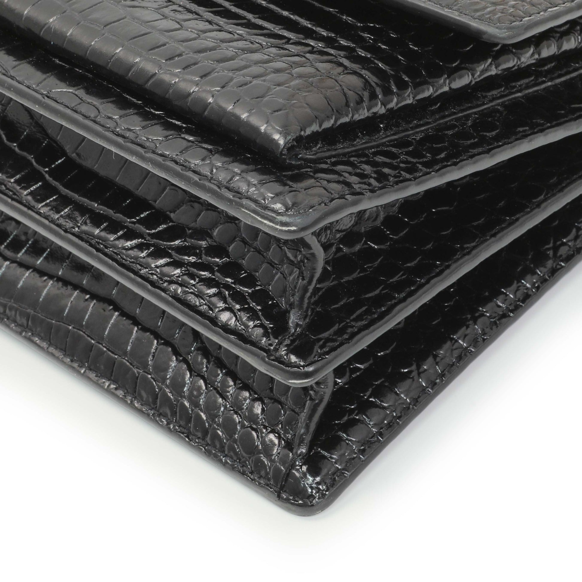 Exclusive Saint Laurent Black Crocodile Embossed Calfskin Medium Monogram Sunset — Detail View