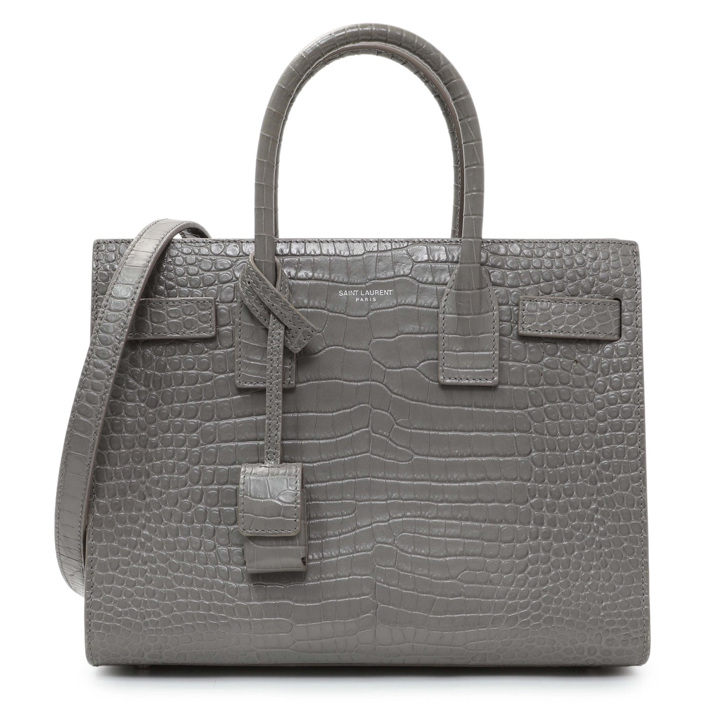 Exclusive Saint Laurent Grey Croc Embossed Baby Sac De Jour — Front View