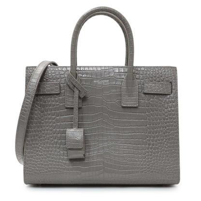 Exclusive Saint Laurent Grey Croc Embossed Baby Sac De Jour — Front View